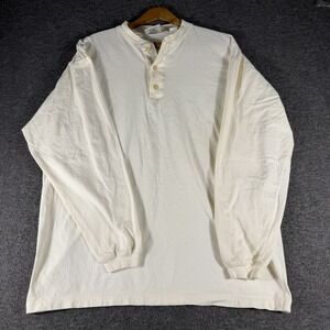 Vintage County Seat Shirt Mens Large Cream Henley 💯 Cotton Long Sleeve T Shirt